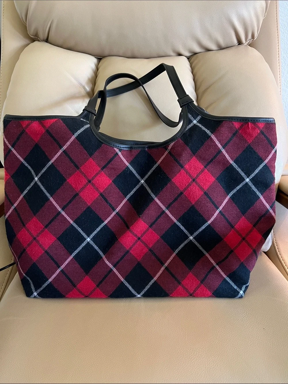 Victoria’s Secret Plaid Red and Black Tote Bag with Monogram